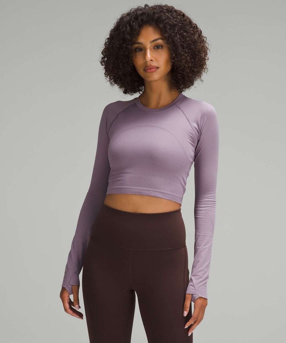 Lululemon Swiftly Tech Athletic Long Sleeve Crop Top Gray Purple Size 8 *EUC